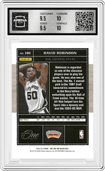David Robinson from the 2023-24 Panini One and One set featuring a Red  parallel graded by Arena Club and given an overall grade of 10.