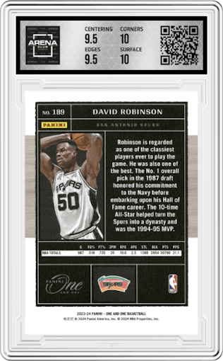 David Robinson from the 2023-24 Panini One and One set featuring a Red  parallel graded by Arena Club and given an overall grade of 10.