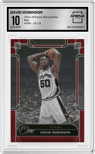 David Robinson from the 2023-24 Panini One and One set featuring a Red  parallel graded by Arena Club and given an overall grade of 10.