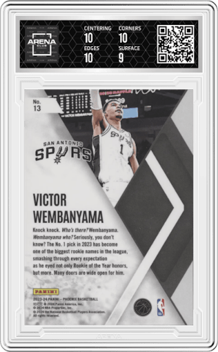 Victor Wembanyama from the 2023-24 Panini Phoenix set graded by Arena Club and given an overall grade of 9.5.