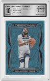 Karl-Anthony Towns from the 2023-24 Panini Obsidian set featuring a Electric Etch Blue Flood parallel graded by Arena Club and given an overall grade of 10.