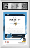 J.J. McCarthy from the 2024 Donruss set graded by Arena Club and given an overall grade of 10.
