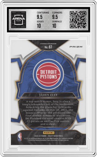 Jaden Ivey  from the 2022-23 Panini Select set featuring a Red Wave parallel graded by Arena Club and given an overall grade of 10.