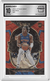 Jaden Ivey  from the 2022-23 Panini Select set featuring a Red Wave parallel graded by Arena Club and given an overall grade of 10.