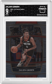 Jalen Green from the 2021-22 Panini Select set graded by Arena Club and given an overall grade of 9.