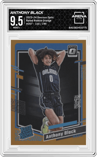 Anthony Black from the 2023-24 Donruss Optic set featuring a Orange parallel graded by Arena Club and given an overall grade of 9.5.