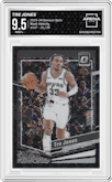 Tre Jones from the 2023-24 Donruss Optic set featuring a Black Velocity parallel graded by Arena Club and given an overall grade of 9.5.