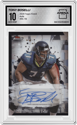 Tony Boselli from the 2024 Finest set graded by Arena Club and given an overall grade of 10.
