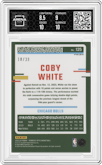 Coby White from the 2023-24 Donruss Optic set featuring a Black Velocity parallel graded by Arena Club and given an overall grade of 9.