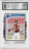 Jayden Daniels from the 2024 Donruss set graded by Arena Club and given an overall grade of 10.