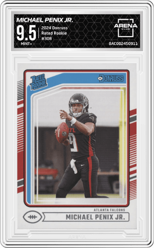 Michael Penix Jr. from the 2024 Donruss set graded by Arena Club and given an overall grade of 9.5.
