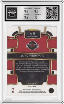 Amen Thompson from the 2023-24 Panini Select  set featuring a Blue Cracked Ice parallel graded by Arena Club and given an overall grade of 10.