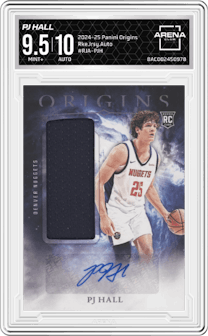 PJ Hall from the 2024-25 Panini Origins set graded by Arena Club and given an overall grade of 9.5.
