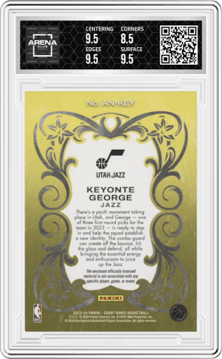 Keyonte George from the 2023-24 Panini Court Kings set graded by Arena Club and given an overall grade of 9.