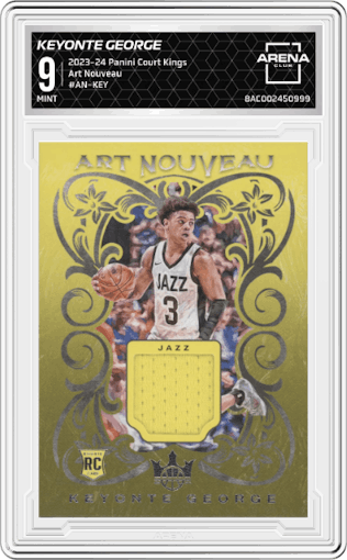 Keyonte George from the 2023-24 Panini Court Kings set graded by Arena Club and given an overall grade of 9.