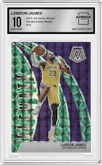 LeBron James from the 2023-24 Panini Mosaic set featuring a Green Mosaic parallel graded by Arena Club and given an overall grade of 10.