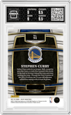 Stephen Curry from the 2021-22 Panini Select set featuring a Red Wave parallel graded by Arena Club and given an overall grade of 9.5.