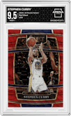 Stephen Curry from the 2021-22 Panini Select set featuring a Red Wave parallel graded by Arena Club and given an overall grade of 9.5.