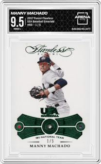 Manny Machado from the 2017 Panini Flawless set featuring a Emerald parallel and given an overall grade of 9.5.