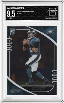 Jalen Hurts from the 2020 Panini Absolute set graded by Arena Club and given an overall grade of 9.5.