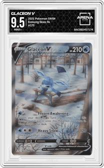 Glaceon V from the 2021 Pokemon SWSH set graded by Arena Club and given an overall grade of 9.5.