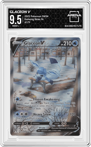 Glaceon V from the 2021 Pokemon SWSH set graded by Arena Club and given an overall grade of 9.5.