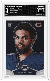Caleb Williams from the 2024 Panini Mosaic set graded by Arena Club and given an overall grade of 9.