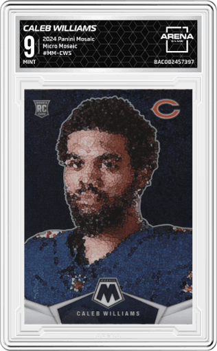 Caleb Williams from the 2024 Panini Mosaic set graded by Arena Club and given an overall grade of 9.