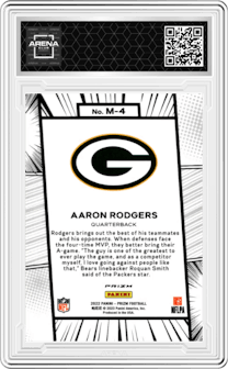 Aaron Rodgers from the 2022 Panini Prizm set graded by Arena Club.