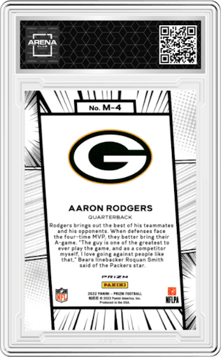 Aaron Rodgers from the 2022 Panini Prizm set graded by Arena Club.