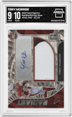 Trey McBride from the 2022 Panini Spectra set featuring a Wave parallel graded by Arena Club and given an overall grade of 9.