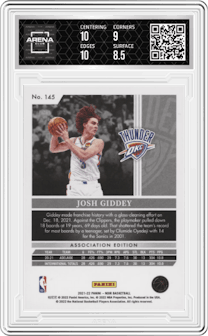 Josh Giddey from the 2021-22 Panini Noir set featuring a Holo Silver parallel graded by Arena Club and given an overall grade of 9.