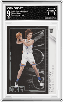 Josh Giddey from the 2021-22 Panini Noir set featuring a Holo Silver parallel graded by Arena Club and given an overall grade of 9.