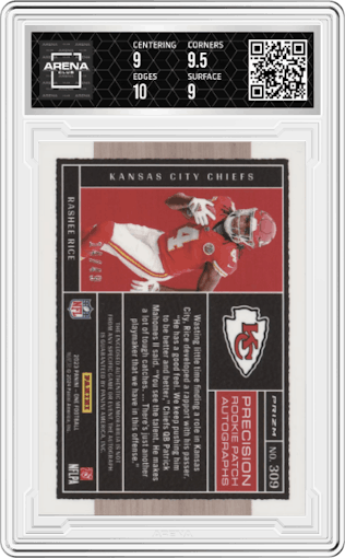 Rashee Rice from the 2023 Panini One set featuring a Green parallel graded by Arena Club and given an overall grade of 9.5.
