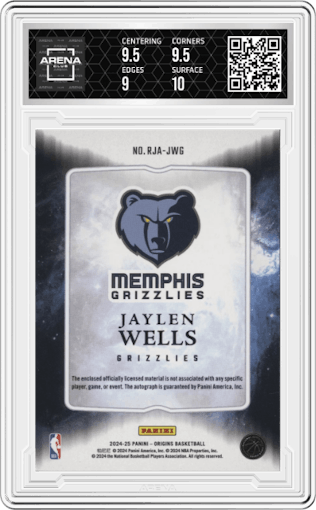 Jaylen Wells from the 2024-25 Panini Origins set graded by Arena Club and given an overall grade of 9.5.