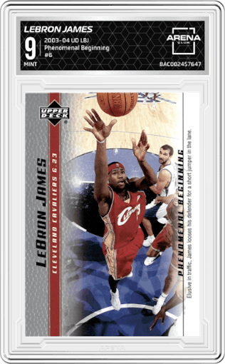 LeBron James from the 2003-04 Upper Deck LeBron James  set graded by Arena Club and given an overall grade of 9.