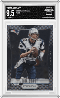 Tom Brady from the 2012 Panini Prizm set graded by Arena Club and given an overall grade of 9.5.