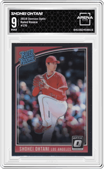 Shohei Ohtani from the 2018 Panini Donruss Optic set graded by Arena Club and given an overall grade of 9.