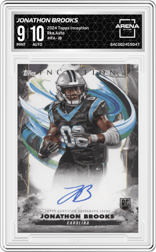 Jonathon Brooks from the 2024 Topps Inception set graded by Arena Club and given an overall grade of 9.