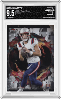 Drake Maye from the 2024 Finest set graded by Arena Club and given an overall grade of 9.5.