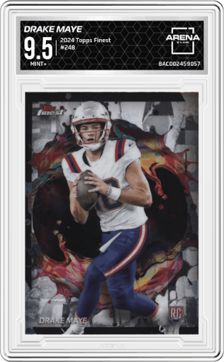 Drake Maye from the 2024 Finest set graded by Arena Club and given an overall grade of 9.5.