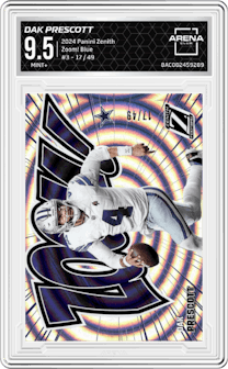 Dak Prescott from the 2024 Panini Zenith set featuring a Blue parallel and given an overall grade of 9.5.