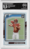 Jayden Daniels from the 2024 Donruss Optic set featuring a Holo parallel graded by Arena Club and given an overall grade of 9.5.
