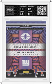 Odell Beckham Jr./Malik Nabers from the 2024 Panini Illusions set graded by Arena Club and given an overall grade of 9.