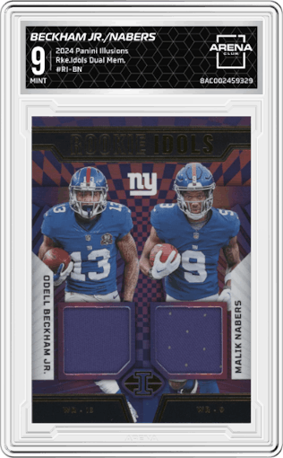Odell Beckham Jr./Malik Nabers from the 2024 Panini Illusions set graded by Arena Club and given an overall grade of 9.