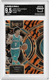 Lamelo Ball from the 2023-24 Panini Select  set featuring a Tiger parallel graded by Arena Club and given an overall grade of 9.5.