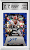 Ladd McConkey from the 2024 Panini Prizm Draft Picks set featuring a  Blue Ice parallel graded by Arena Club and given an overall grade of 10.