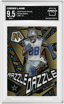 CeeDee Lamb from the 2023 Panini Mosaic set graded by Arena Club and given an overall grade of 9.5.