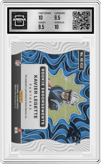 Xavier Legette from the 2024 Panini Illusions set featuring a Gold parallel graded by Arena Club and given an overall grade of 10.