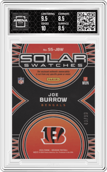 Joe Burrow from the 2024 Panini Obsidian set featuring a Silver  parallel graded by Arena Club and given an overall grade of 9.